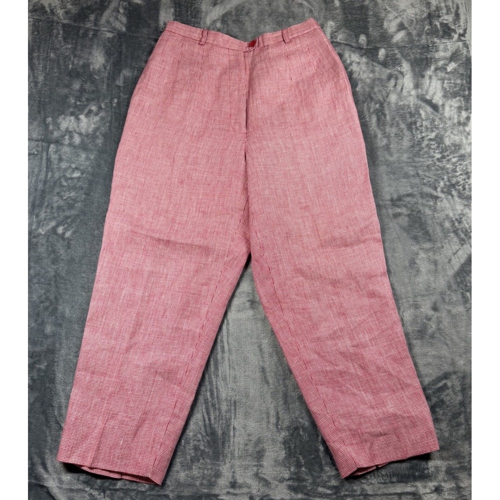 Talbots Petites Irish Linen Pants 2P Red White Check Pleated Cropped Vintage